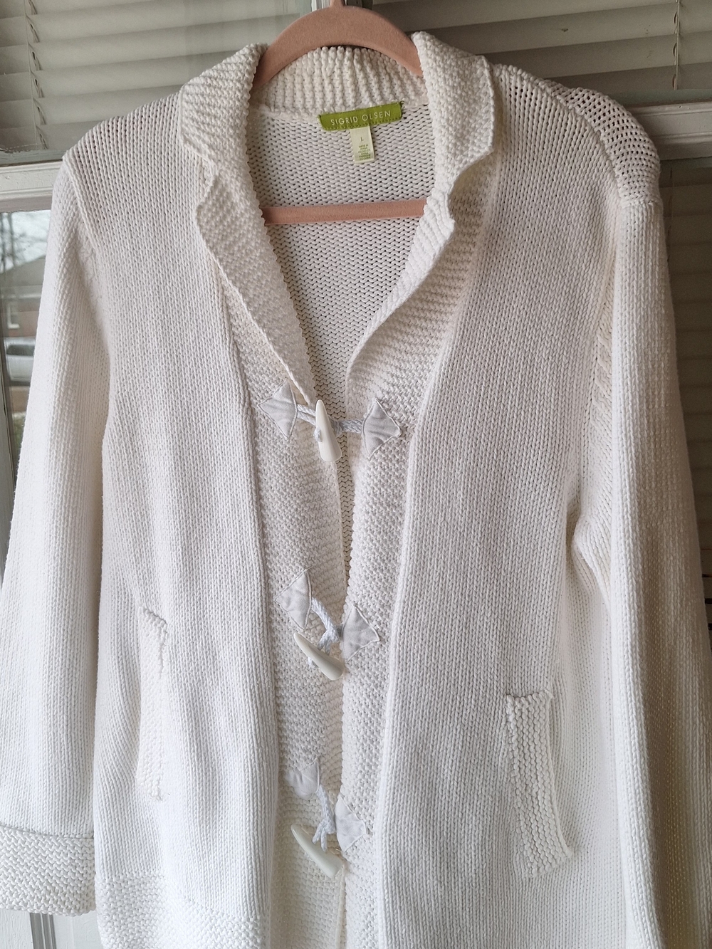 Sigrid Olsen White Knit Toggle Cardigan